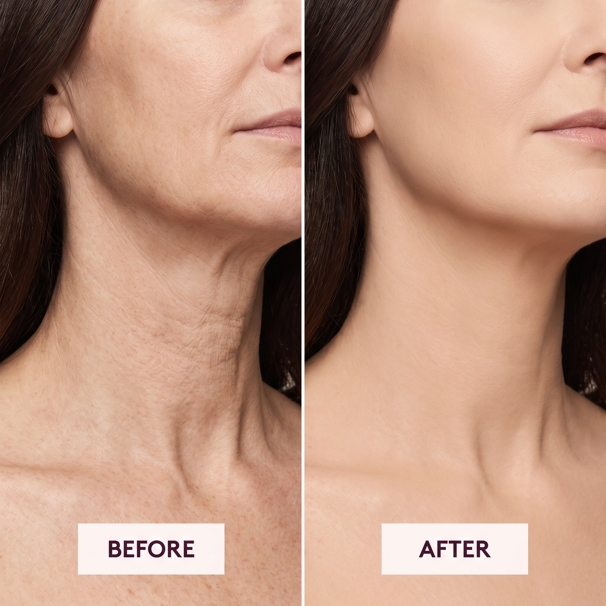 Before and after — crepey neck texture softened