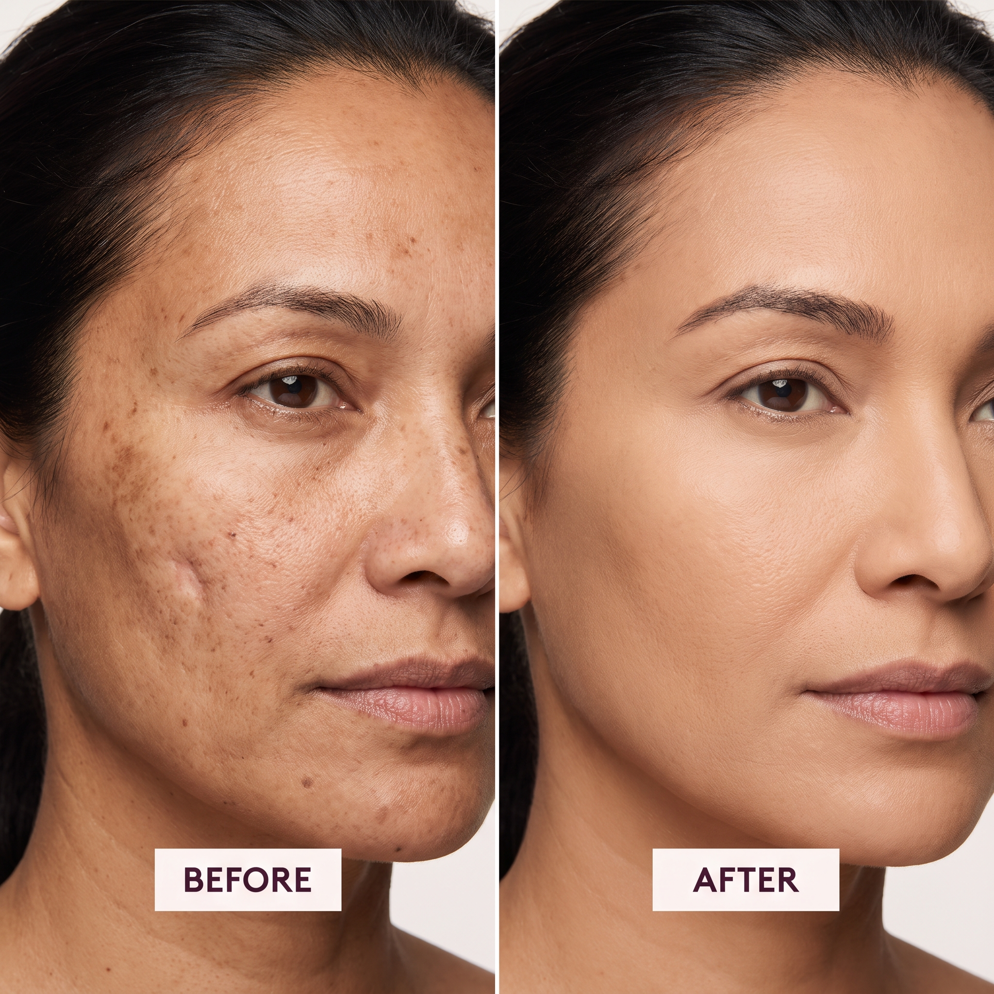 Before and after — dark spots and marks softened