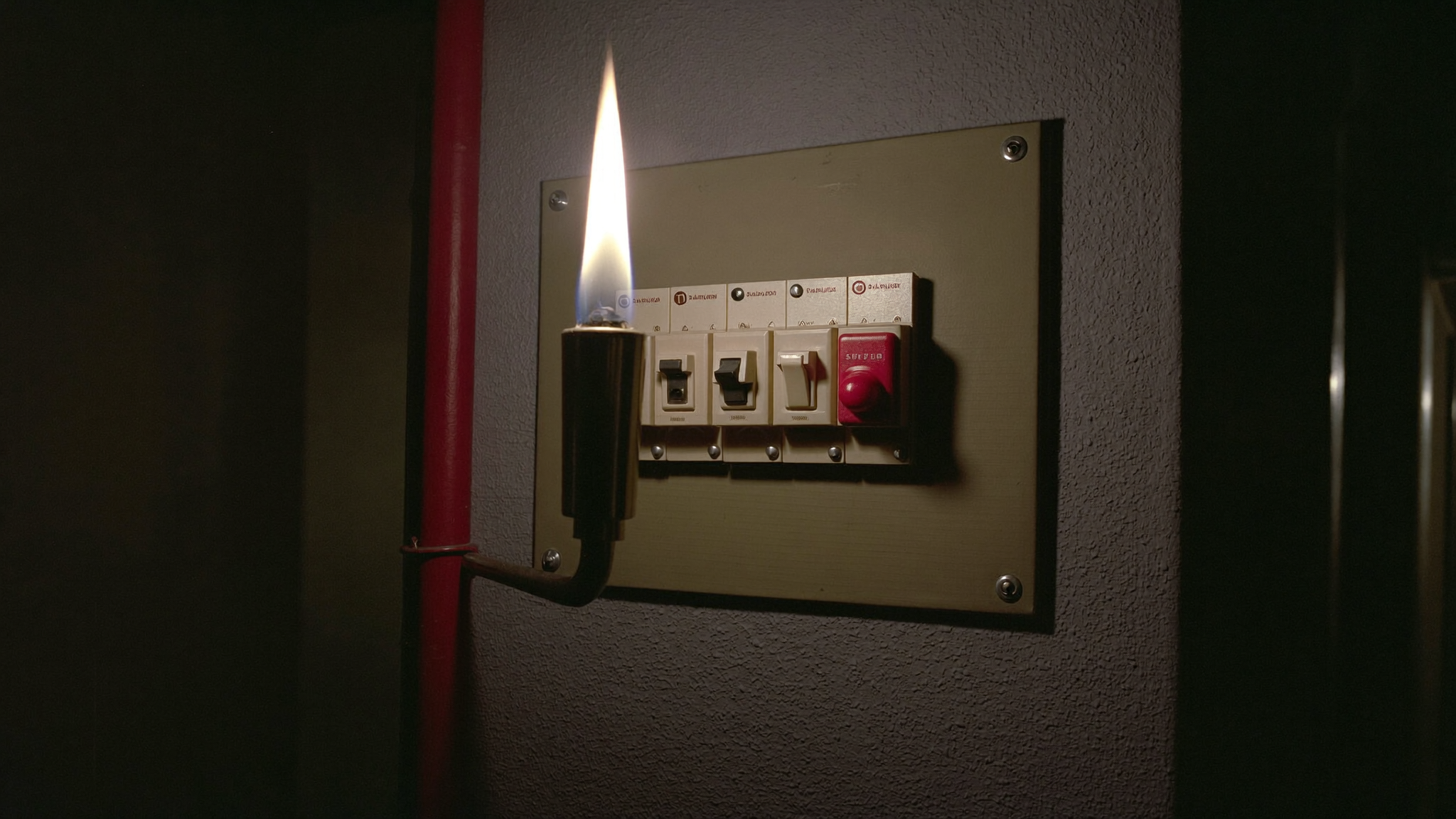Torch light on a tripped Australian safety switch during an Adelaide power fault