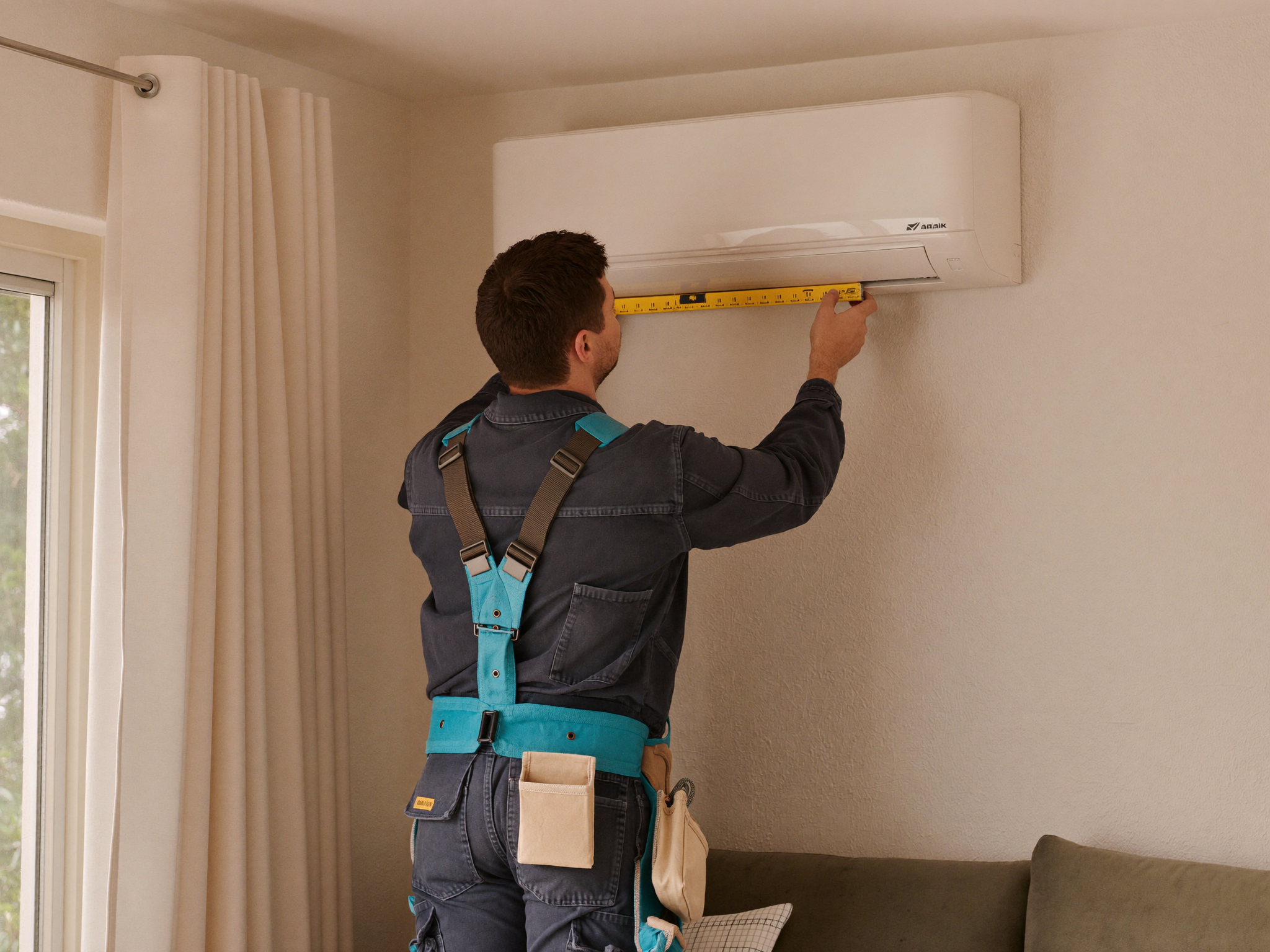 Technician installing a Daikin split system air conditioner in an Adelaide home