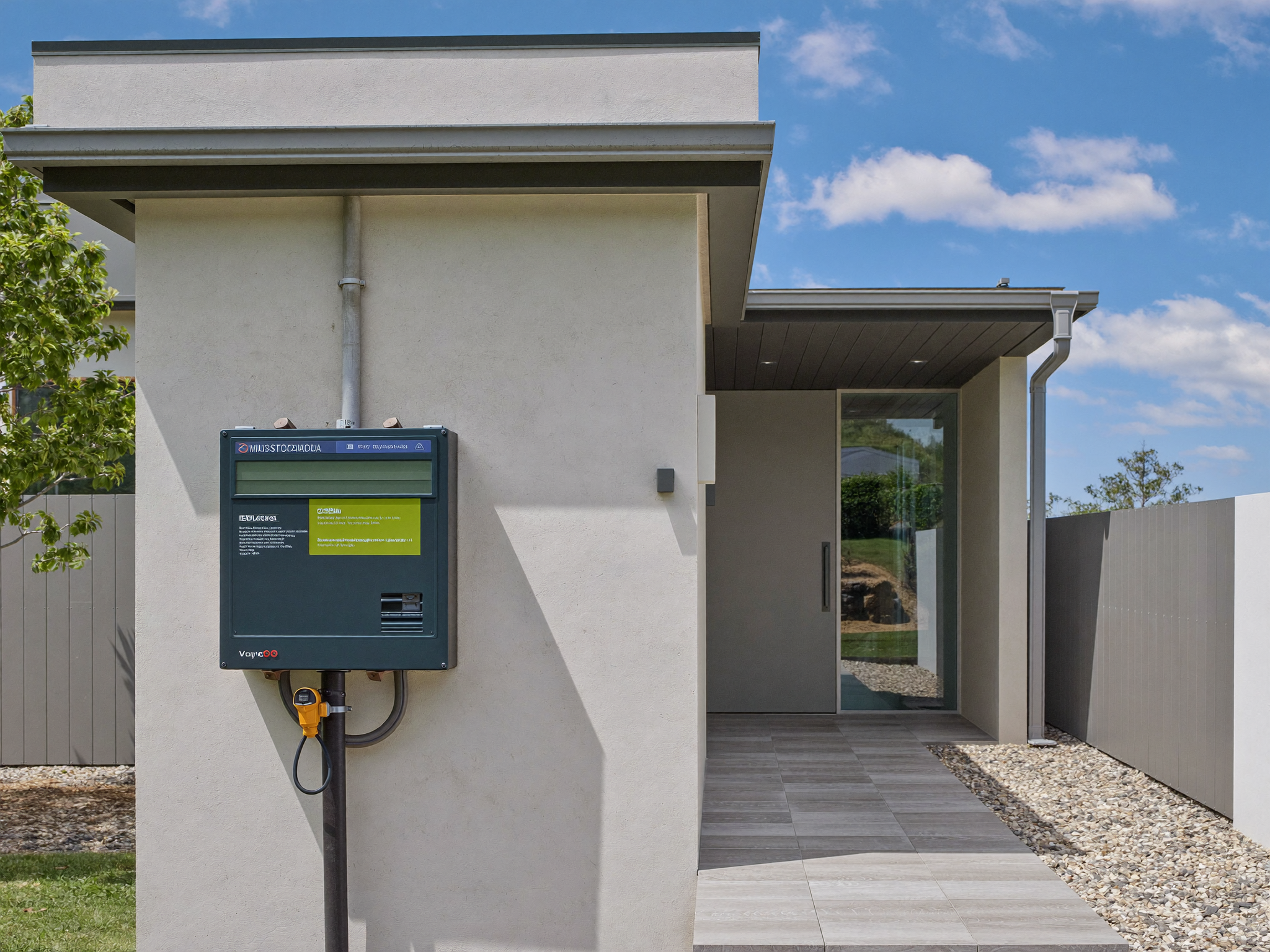New Australian switchboard and meter box on a new-build home exterior