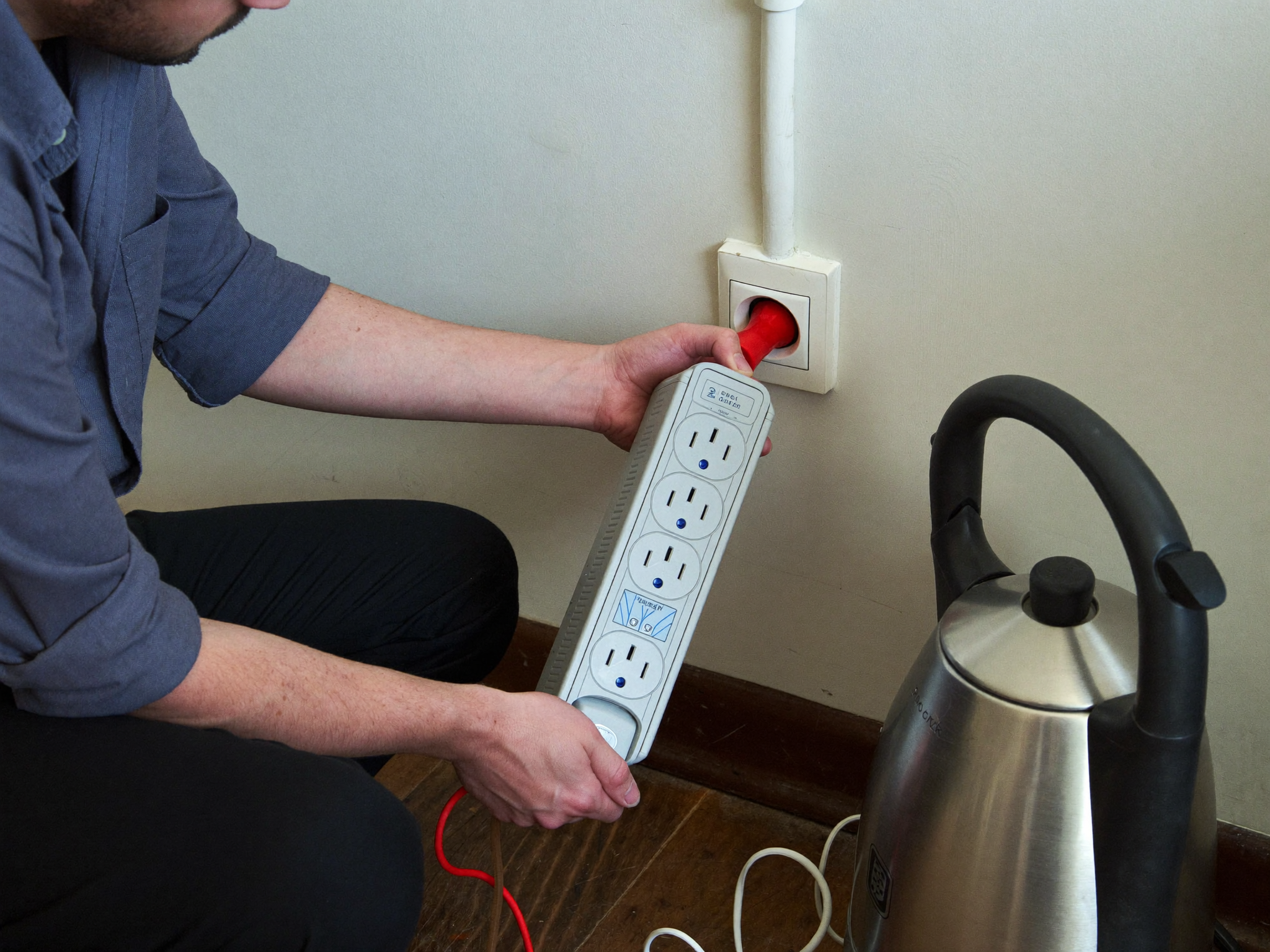Person unplugging an appliance from an Australian power point to troubleshoot a tripping circuit