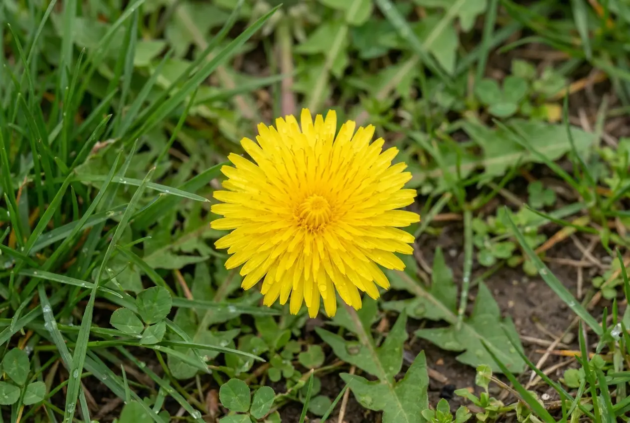 Löwenzahn (Taraxacum officinale) im Rasen