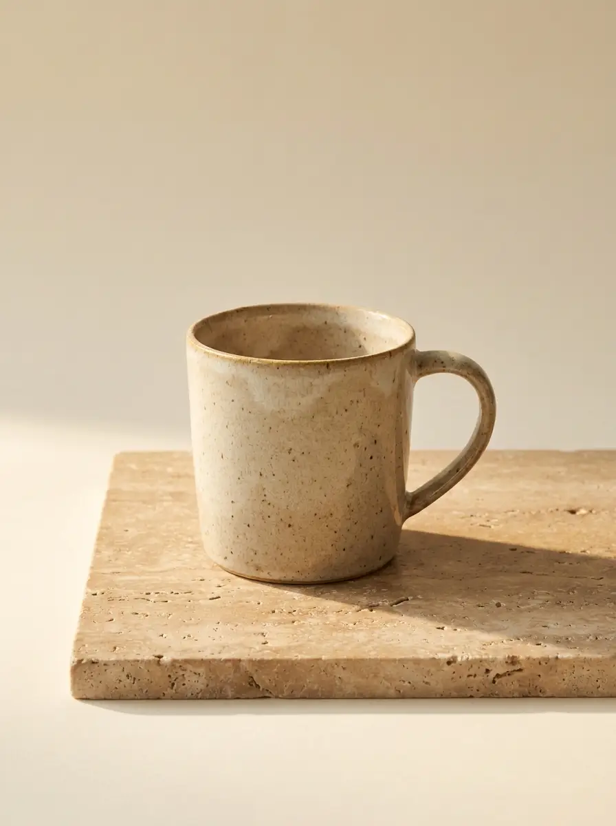 Fertige Materialisierung: handgemachte Keramiktasse in Studio-Qualität