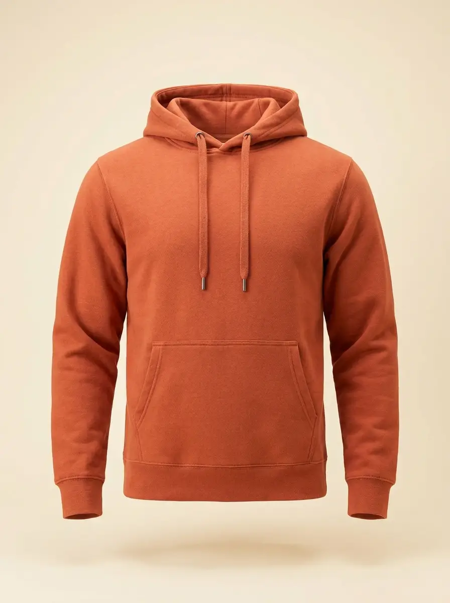 Fertiger Hoodie aus dem Flat Pattern — Baumwolle in Terracotta