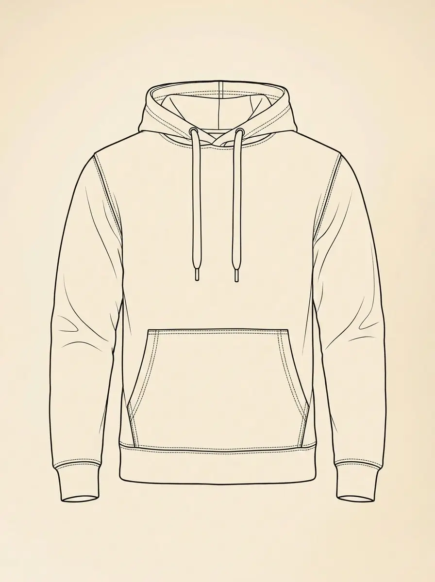 Flat Pattern: technische Skizze des Hoodies