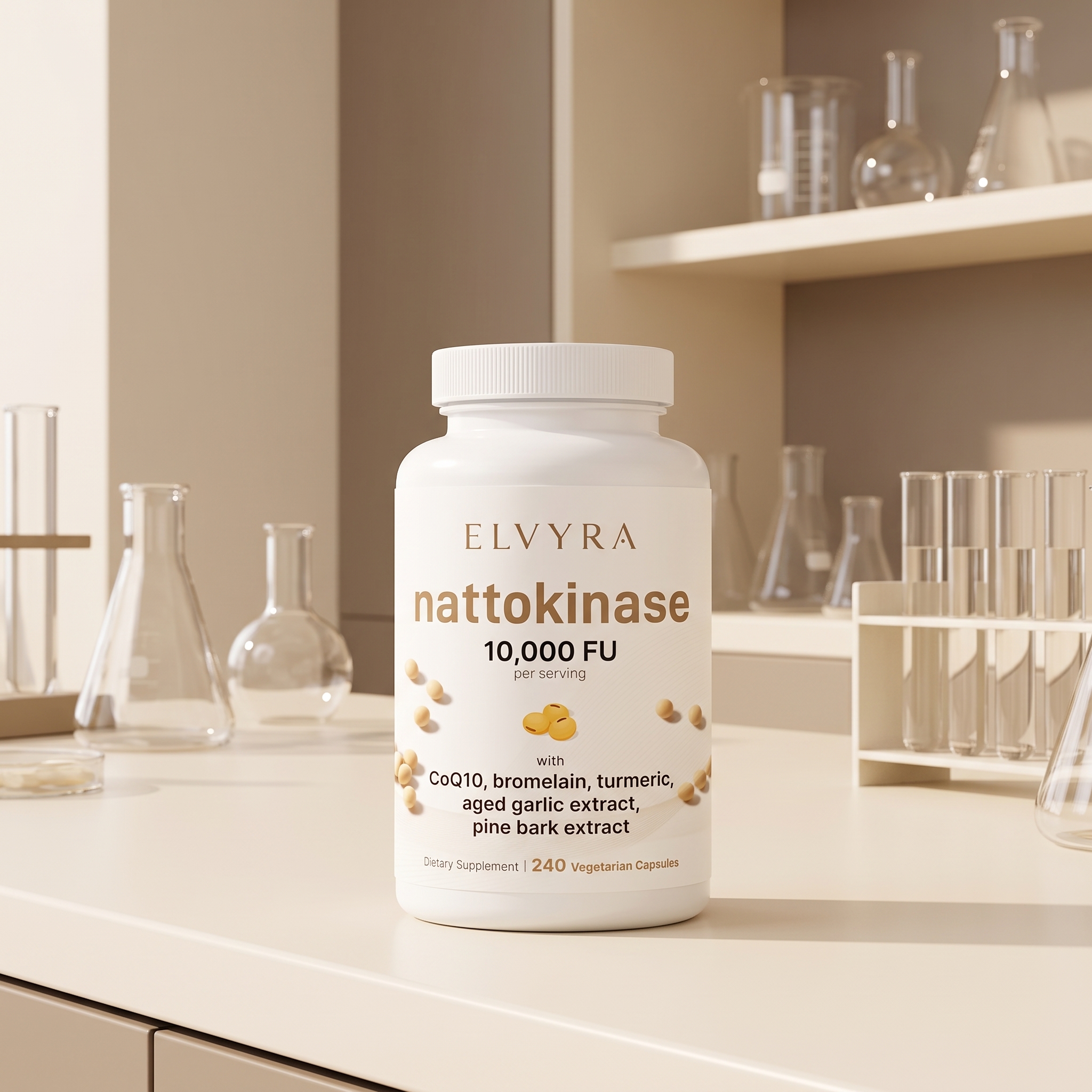 Elvyra nattokinase bottle, quality tested
