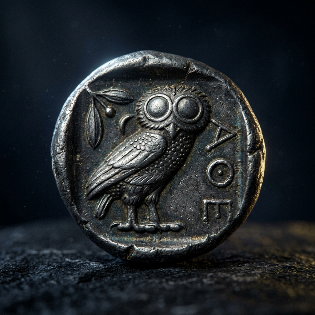 Athenian silver tetradrachm bearing the owl of the idol Athena