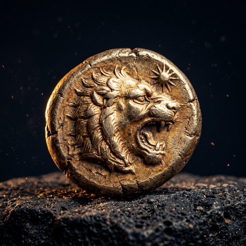 Lydian electrum stater bearing a lion's head