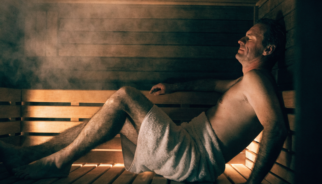 Man relaxing in sauna