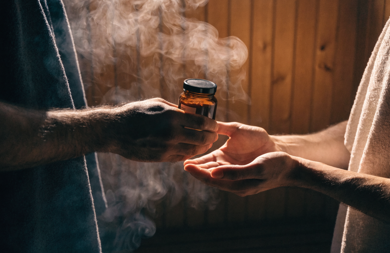 Handing gummies in sauna