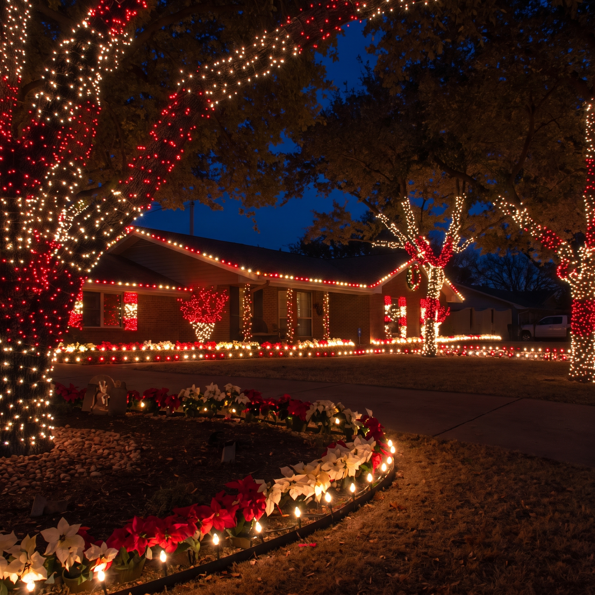 A Westchester home with Christmas lights installed by Empire