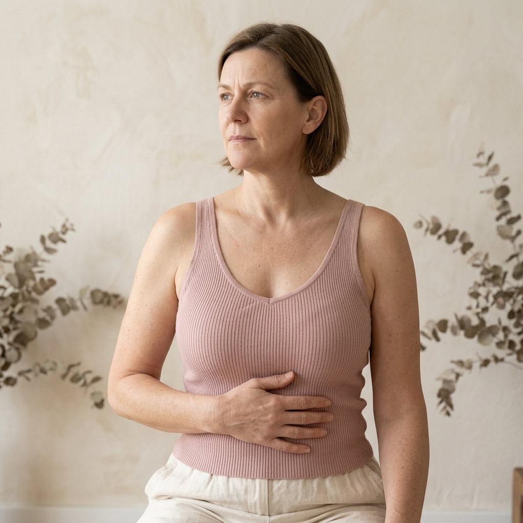 Femme main sur ventre cortisol