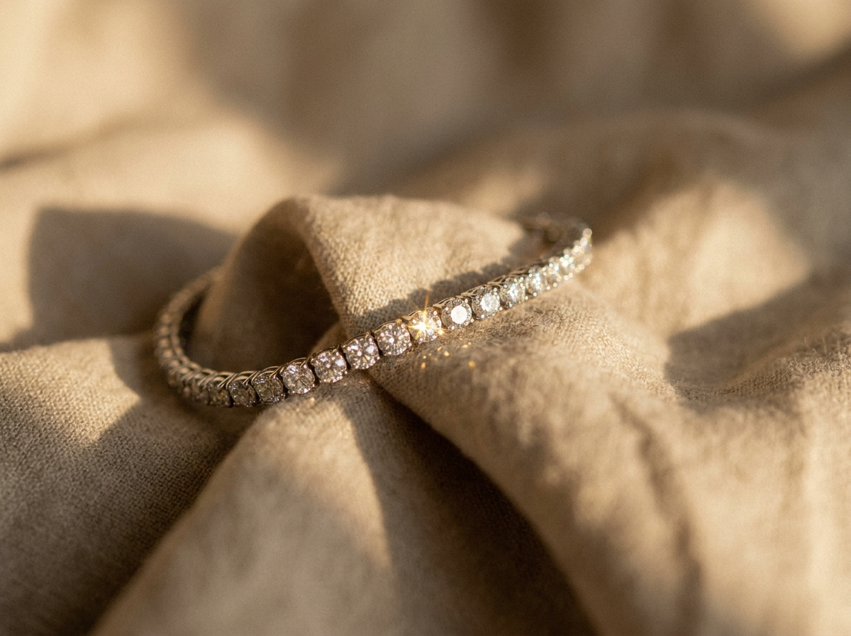 Diamond tennis bracelet on linen