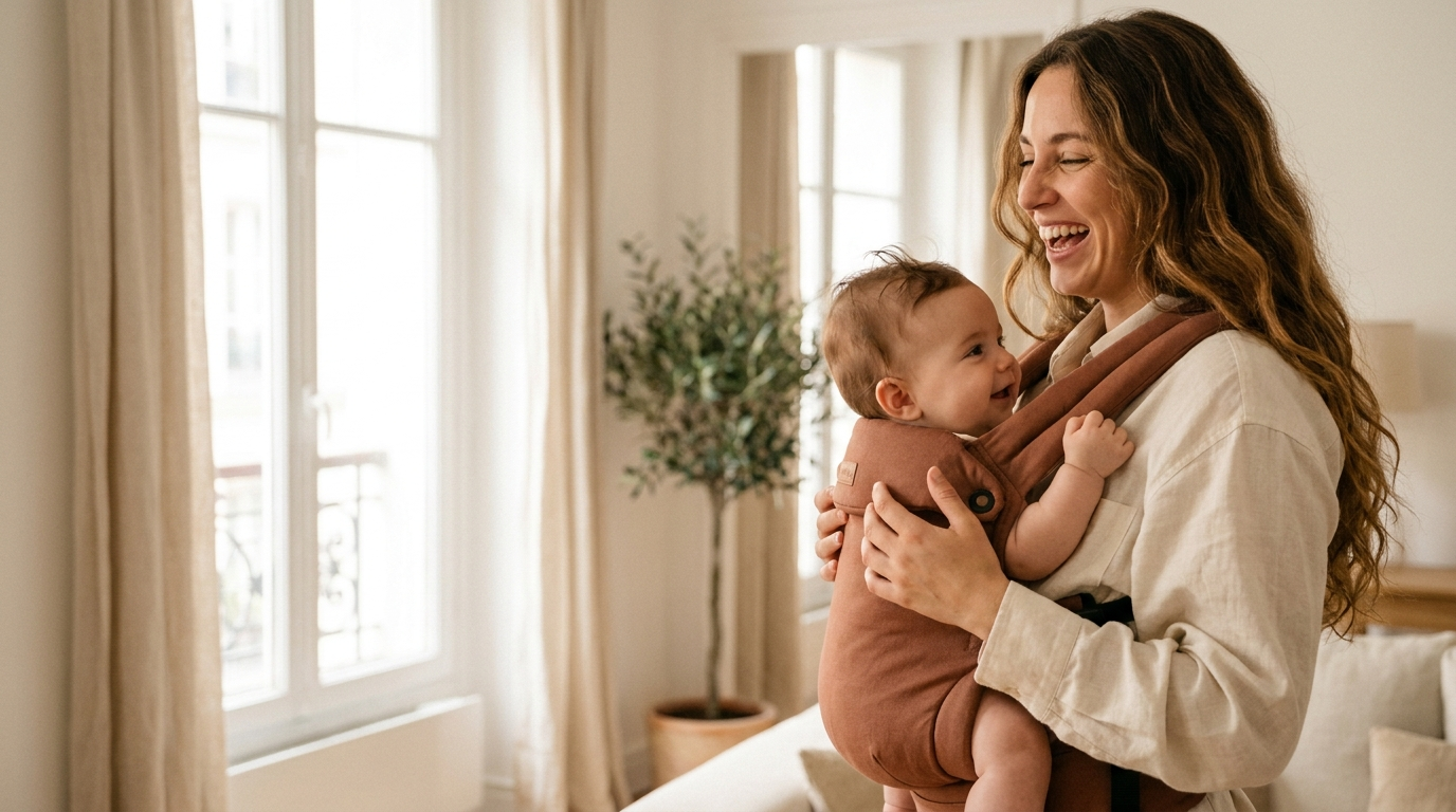 Maman avec bébé en porte-bébé Maisalya