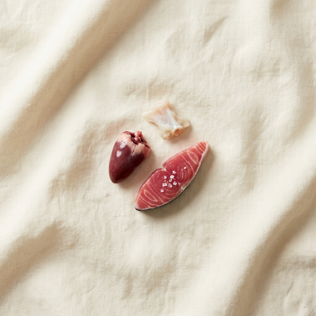 Raw whole-prey nutrients — heart, salmon, cartilage