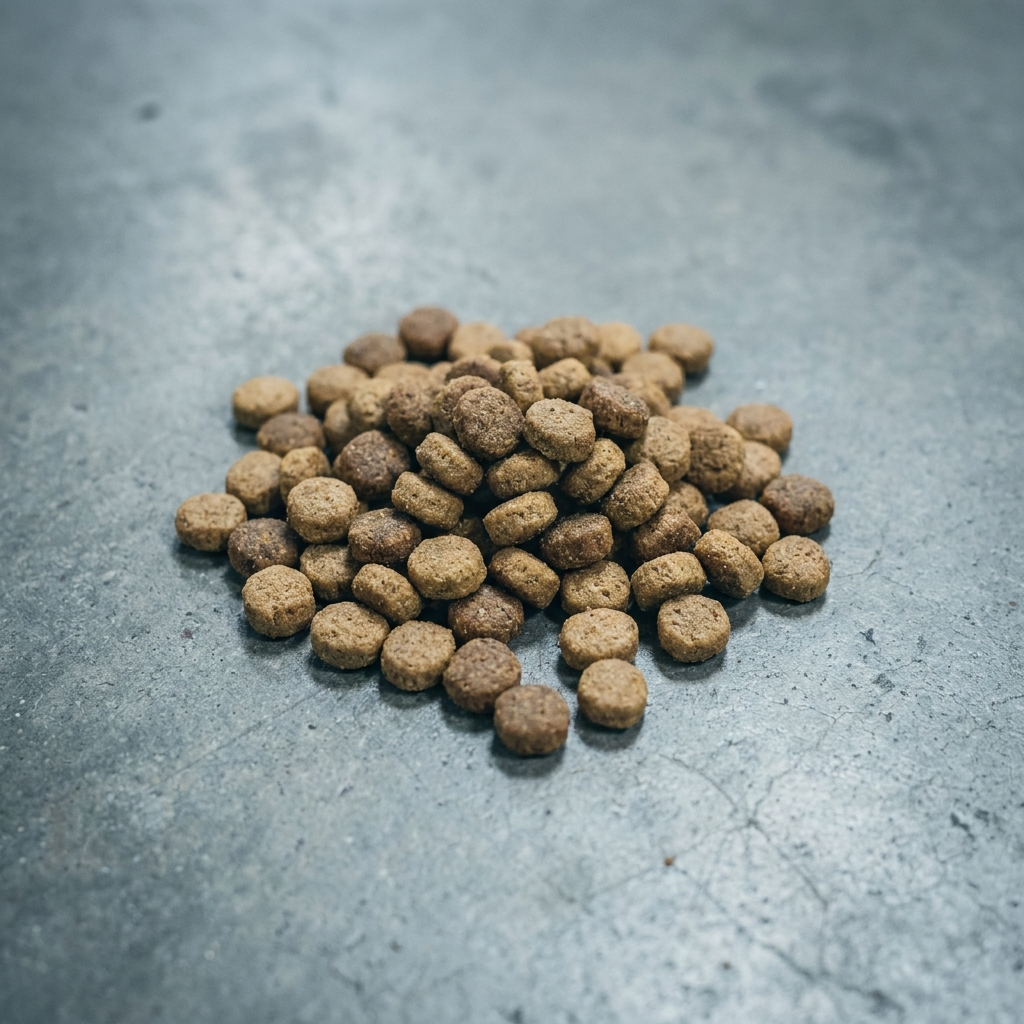 Dry commercial cat food kibble