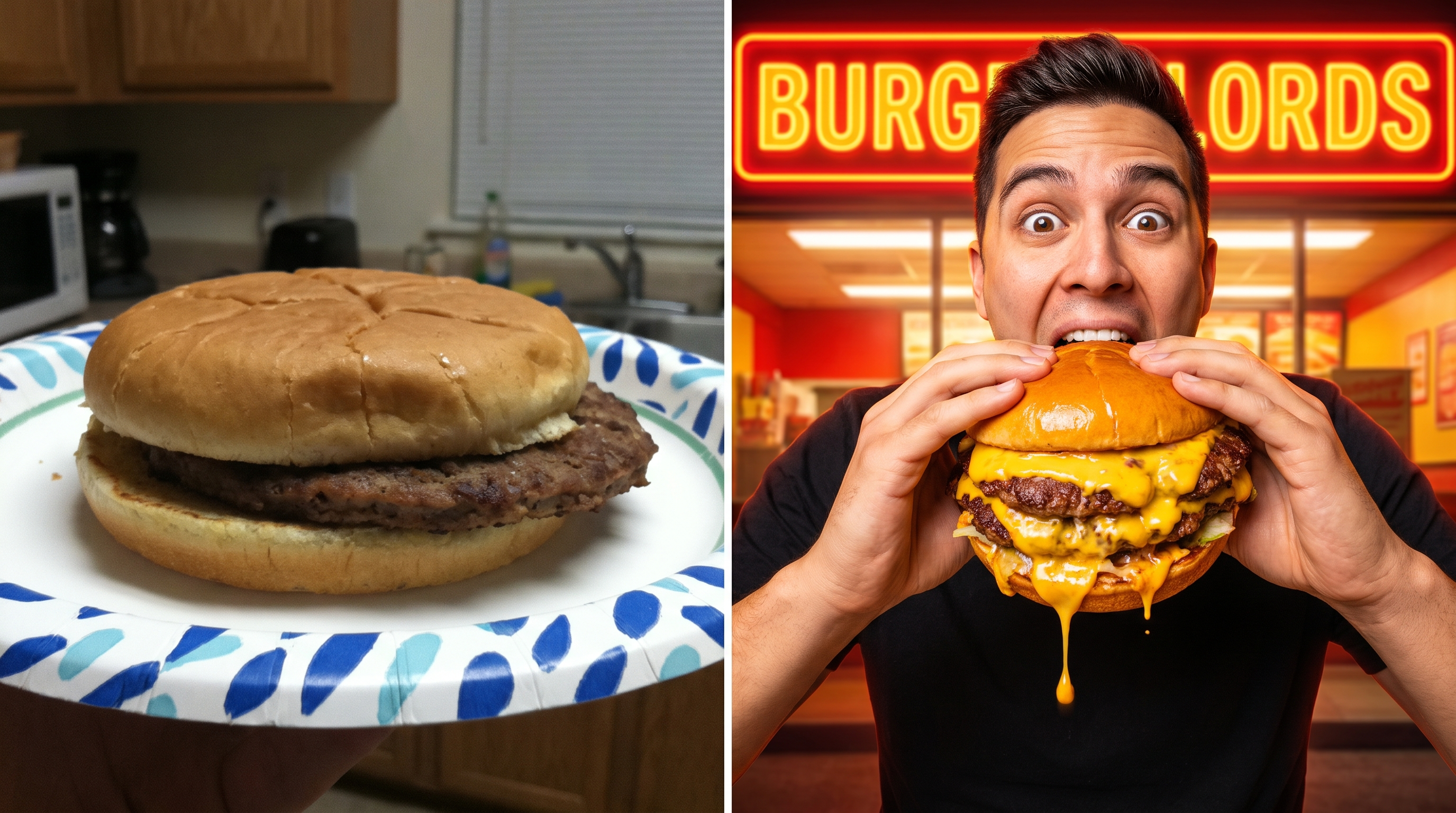 Exemple avant/après de miniature Food générée par Minialy : Je goûte le pire fast-food de France
