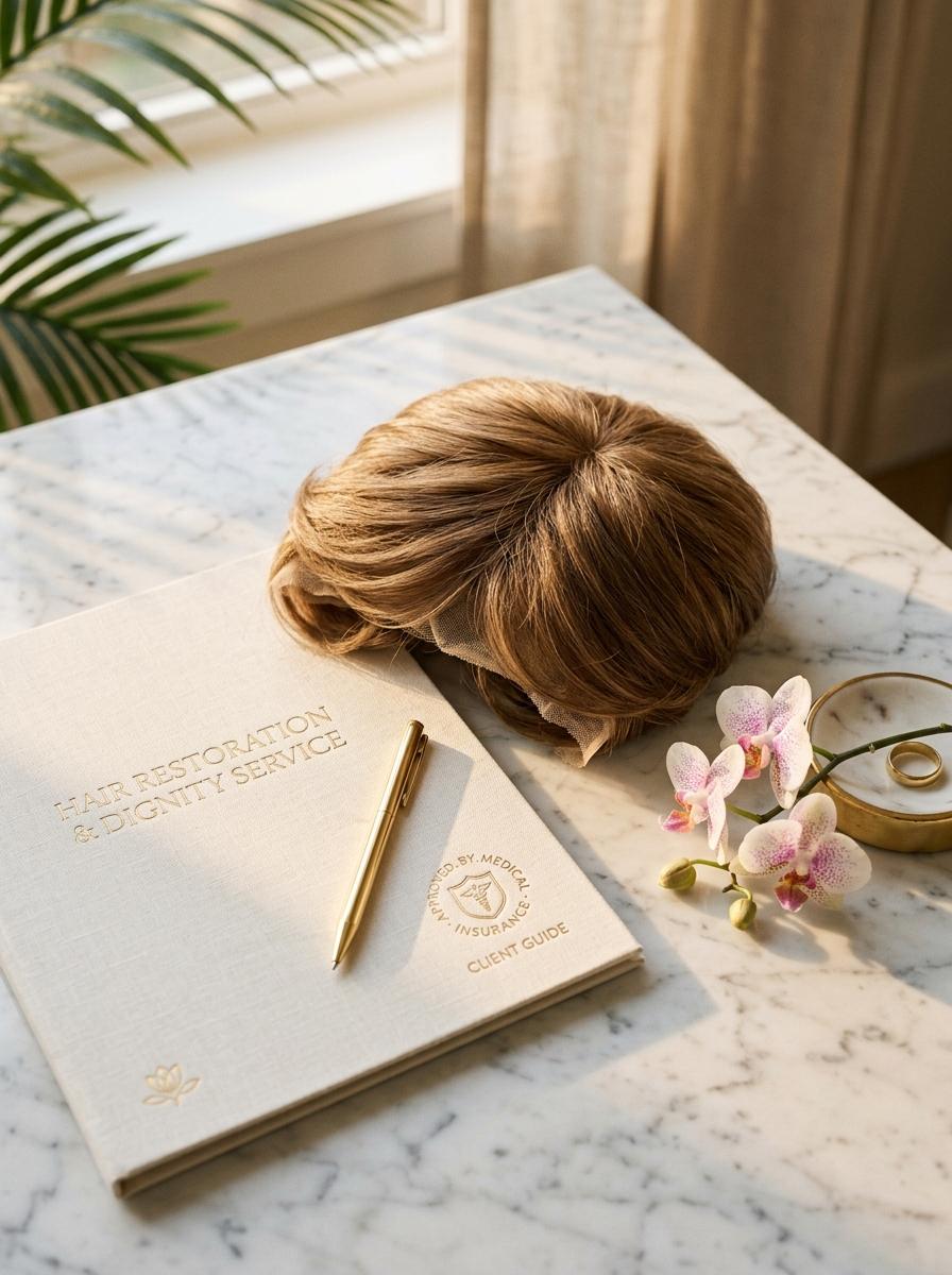 Cranial prosthesis with insurance documentation folder on marble