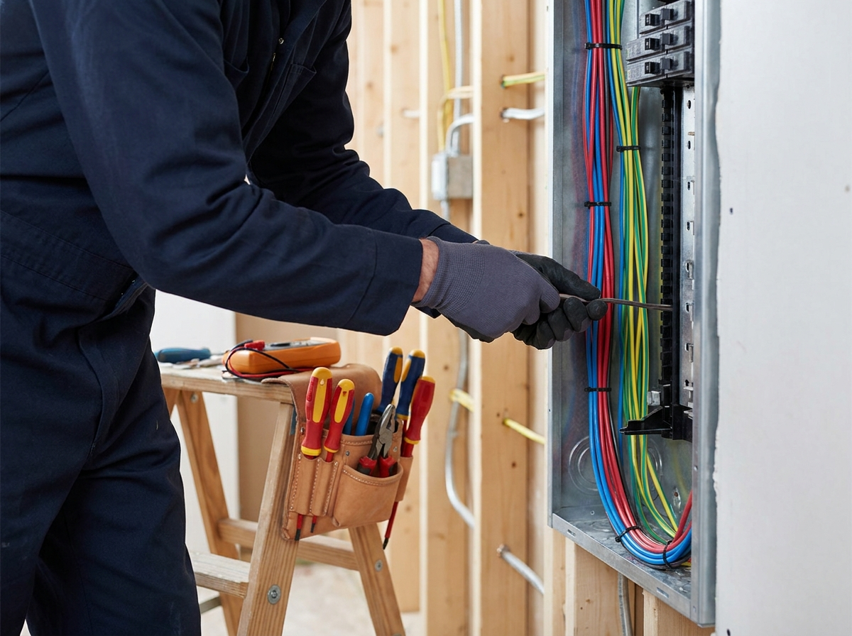 Elektromeister bei der Installation