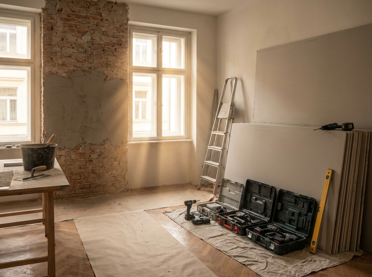 Wohnungssanierung – Altbauzimmer während der Sanierung