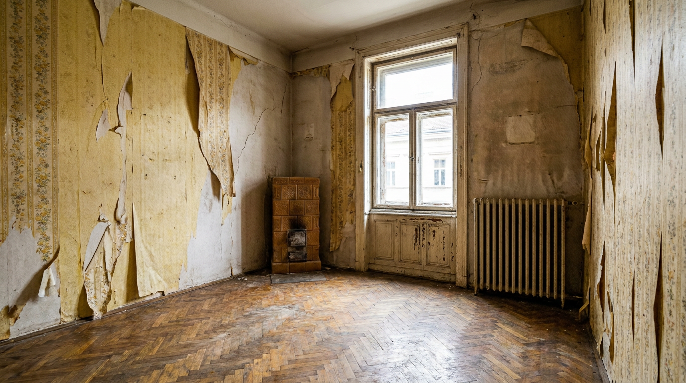 Derselbe Wohnraum vor der Sanierung