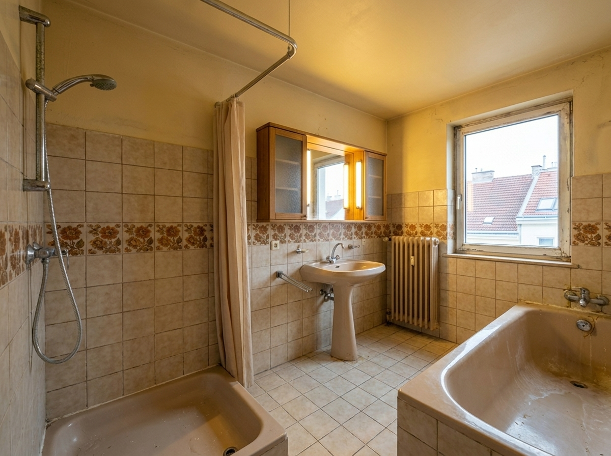 Dasselbe Badezimmer vor der Sanierung