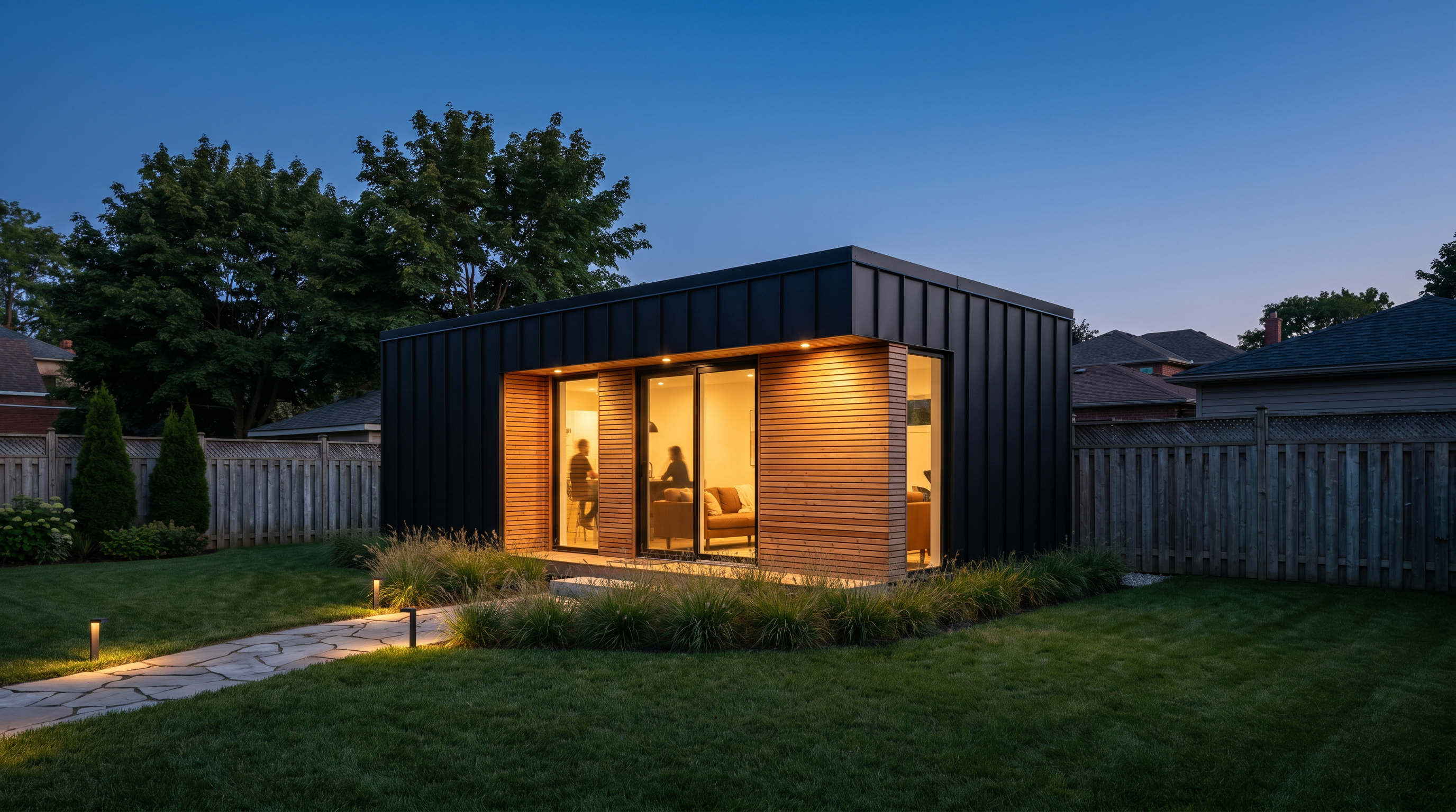 Kasa backyard suite at dusk