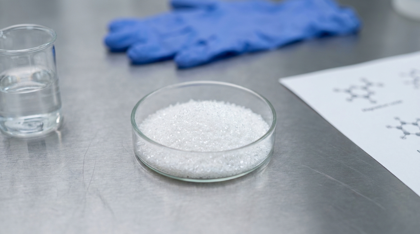 Pure white magnesium oxide powder on a clean laboratory surface