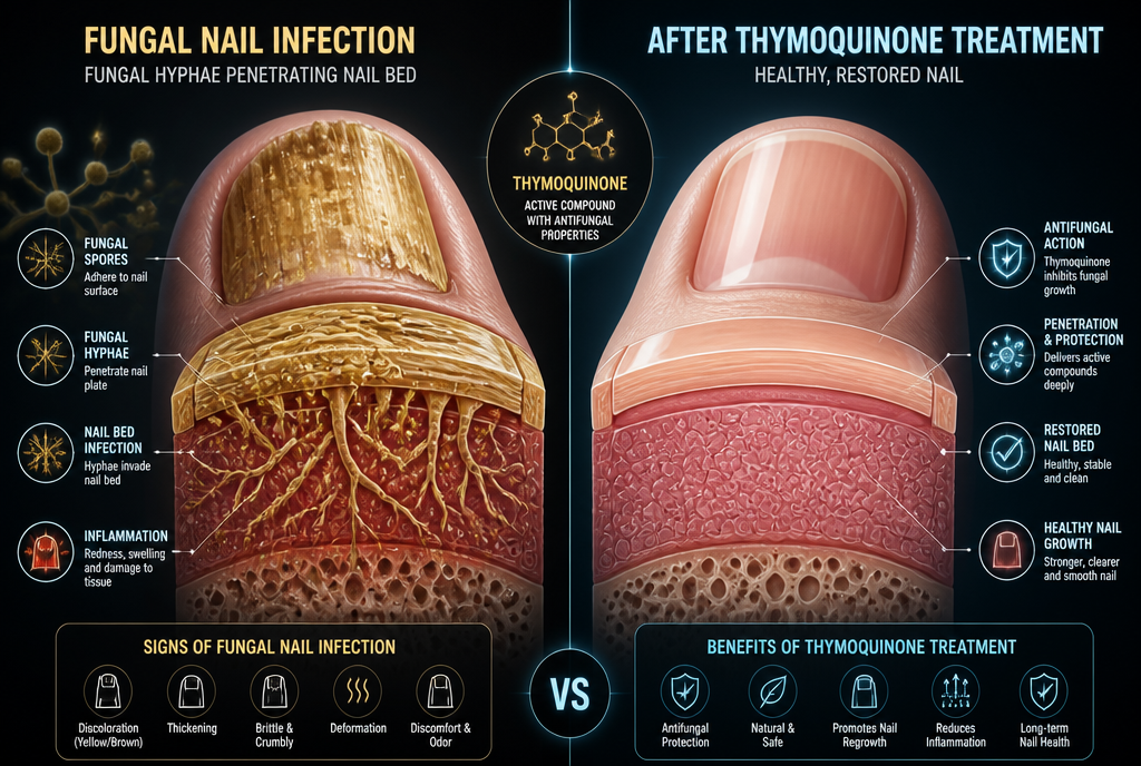 Fungal nail infection vs. after thymoquinone treatment