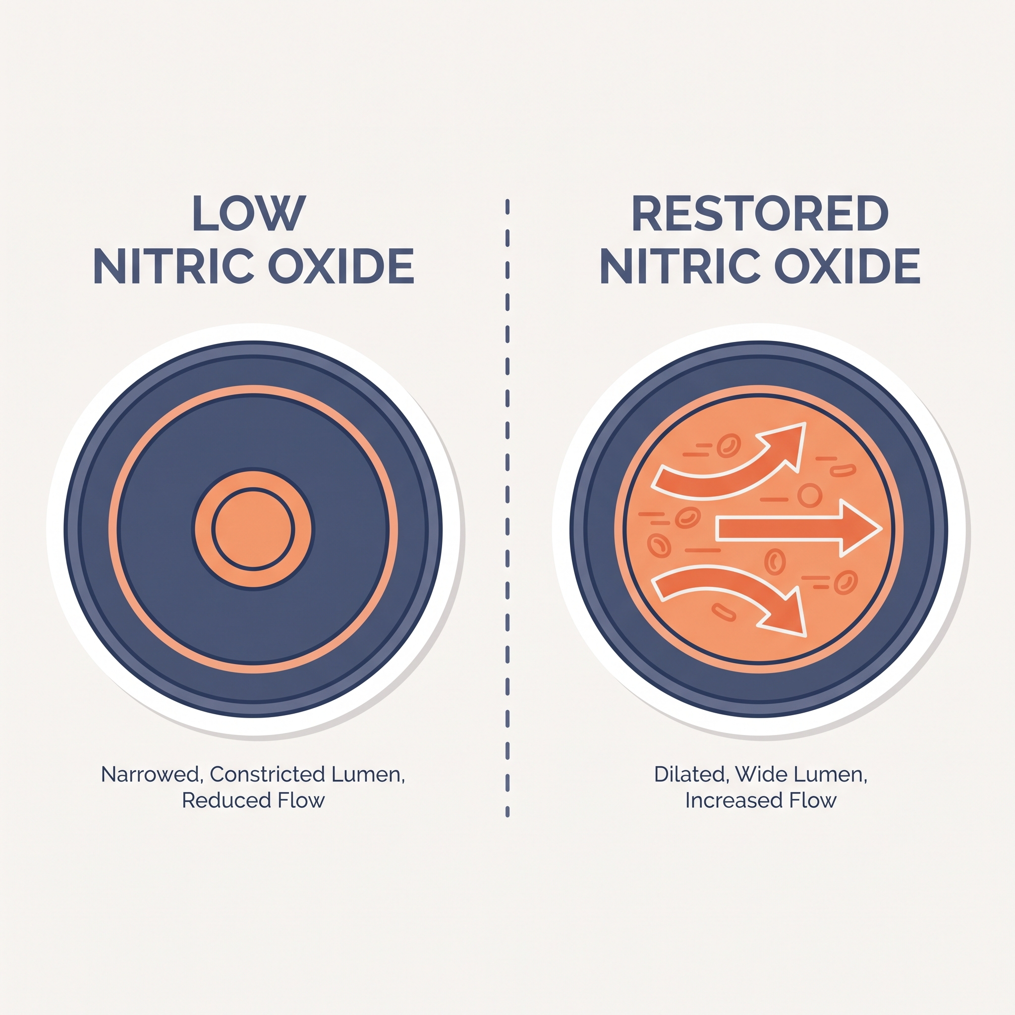 Illustration of blood vessel dilation showing nitric oxide's effect on blood flow