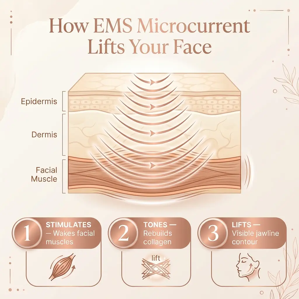 How EMS Microcurrent Lifts Your Face — infographic