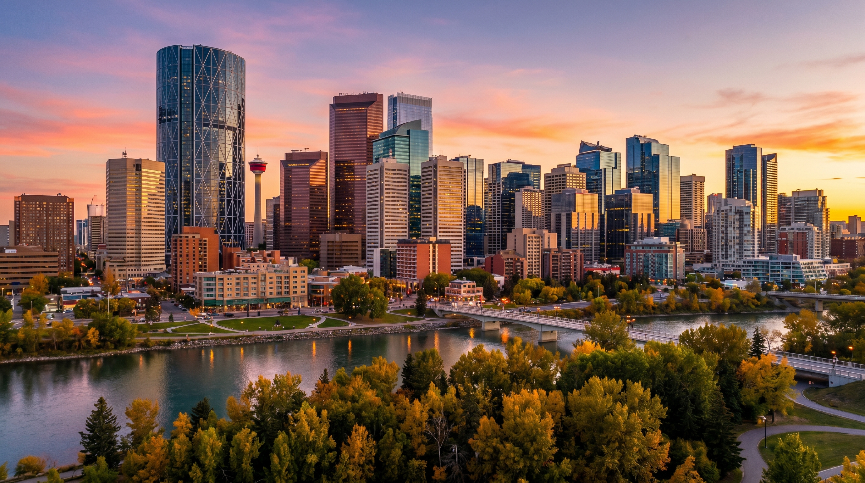 Downtown Calgary skyline looking across the Bow River