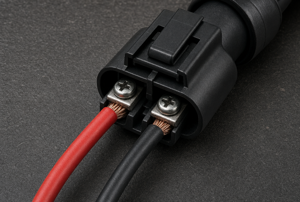 Red and black wires at the headlight terminals