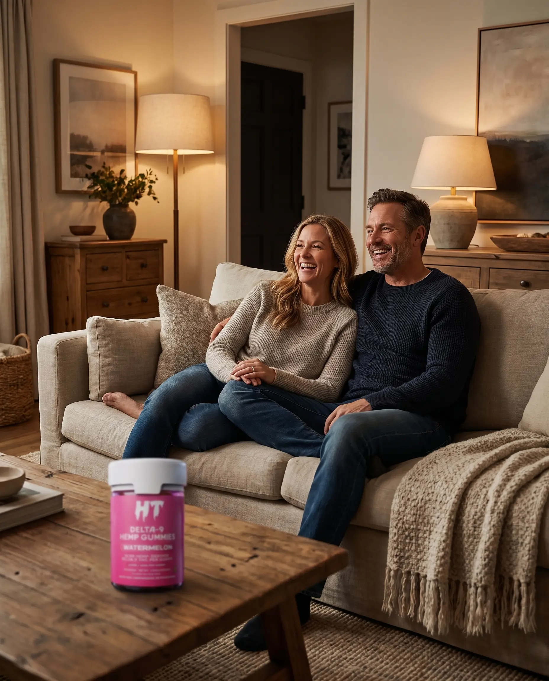 Couple relaxing at home in the evening