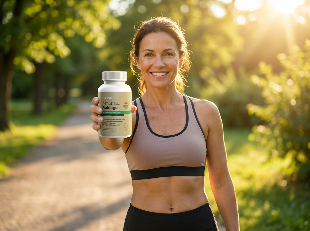 [PRODUCT_HERO — Woman holding Sculptique bottle ac