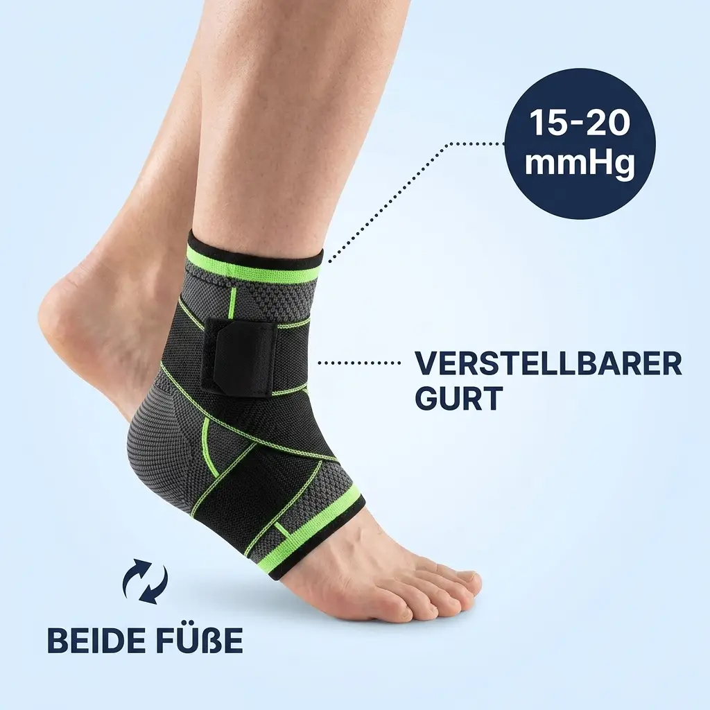 Sameo Knöchelbandage Strickdetail und 8er-Gurt, Hauptmerkmale hervorgehoben