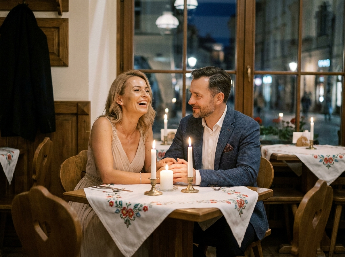Bożena z mężem na kolacji