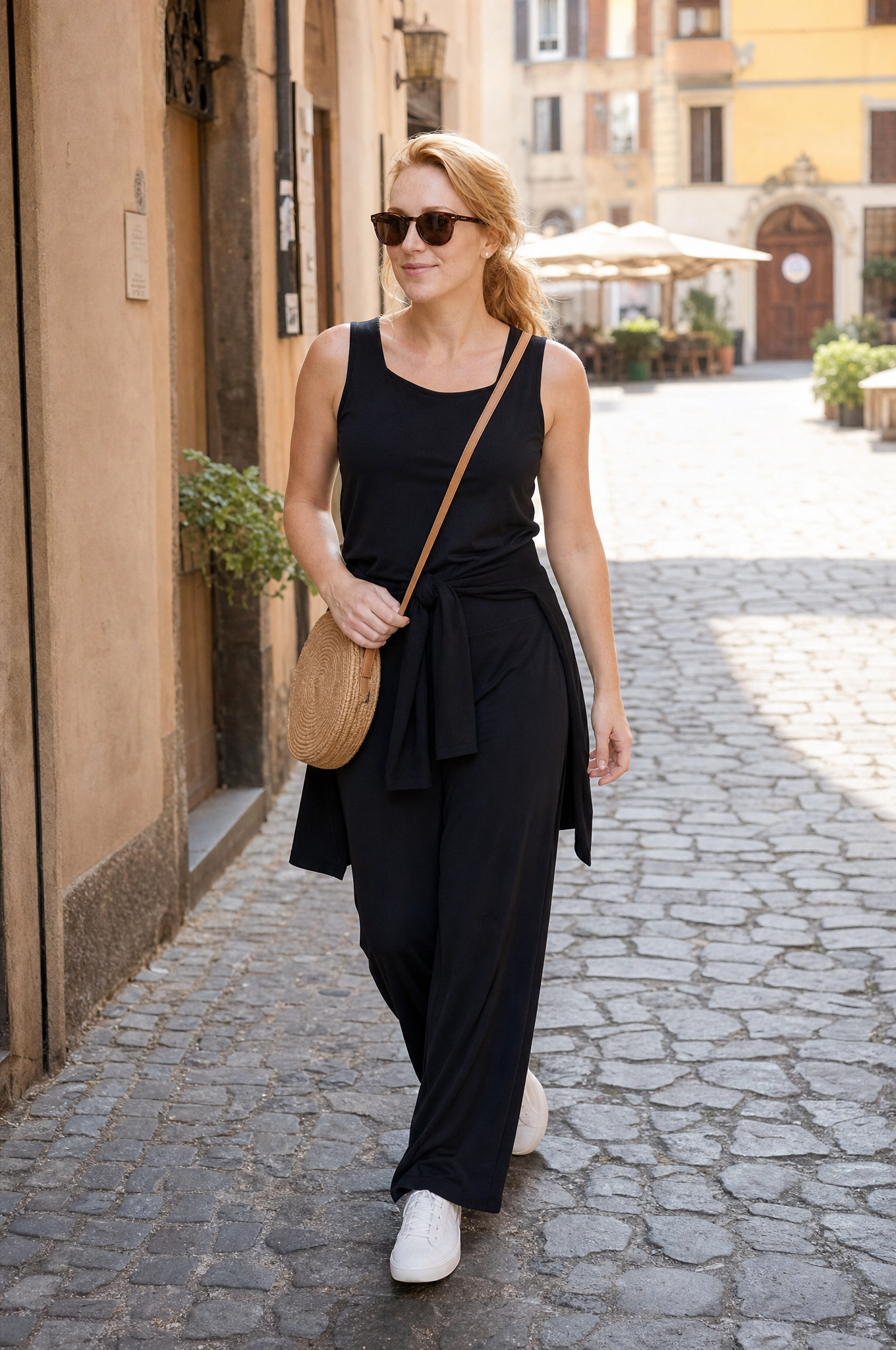 Daytime Italy look, cardigan tied at the waist