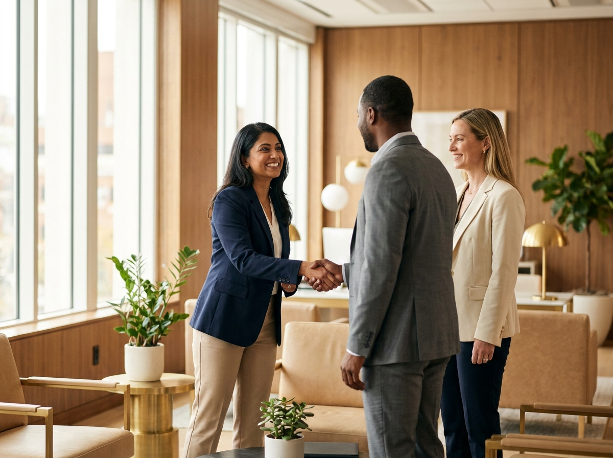 Clients shaking hands with a Resilient Partners advisor
