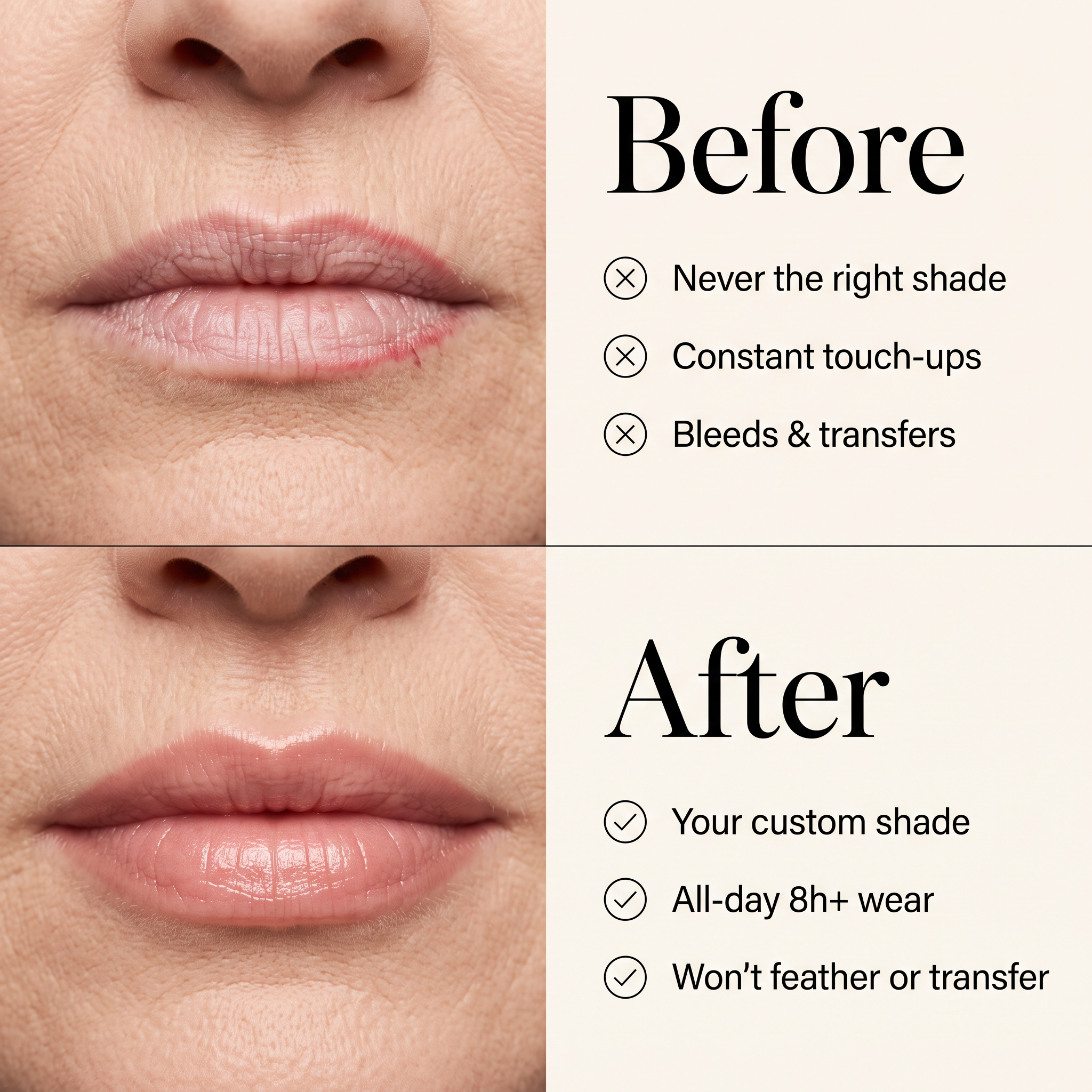Before and after: smooth, hydrated color that stays put