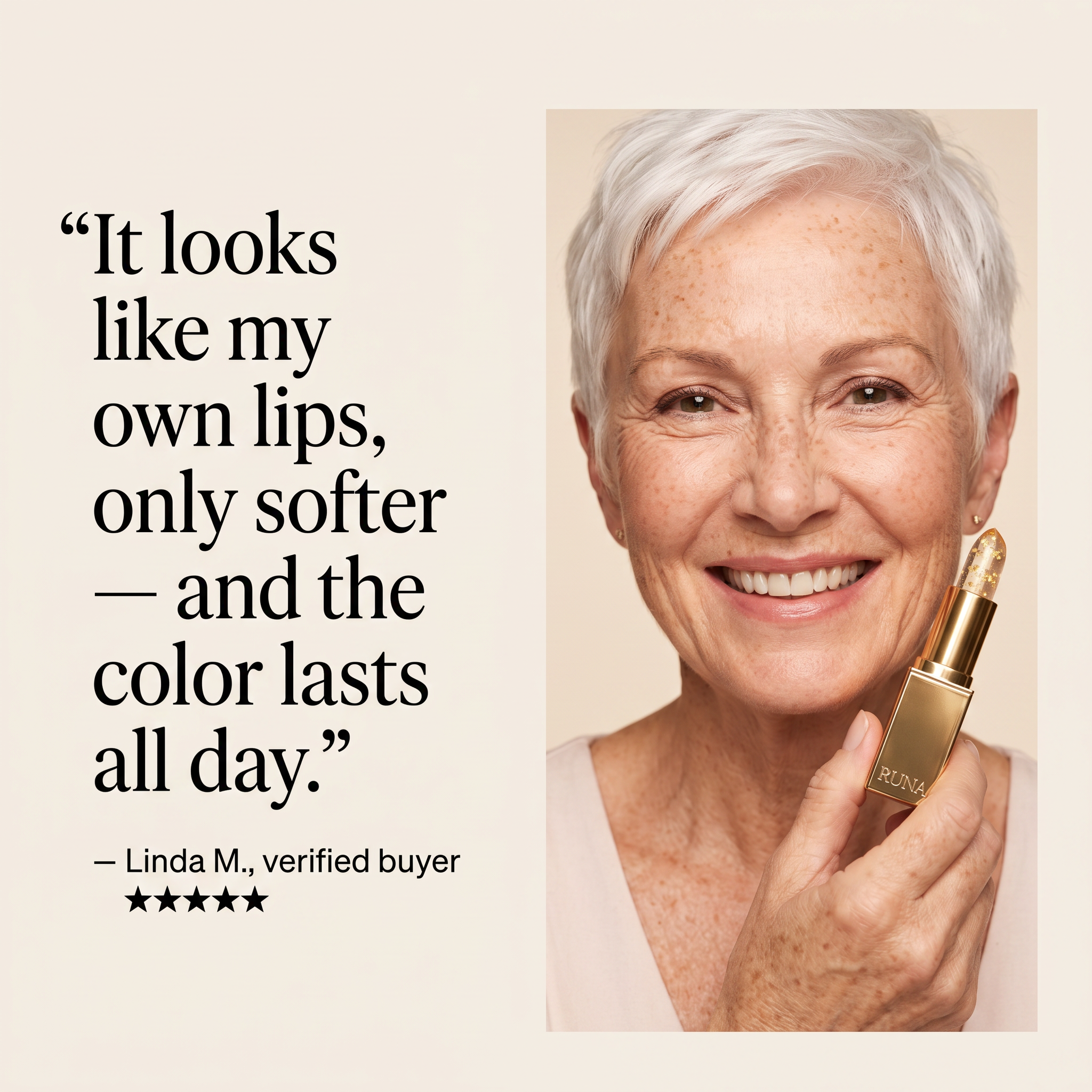 Customer holding RUNA lipstick