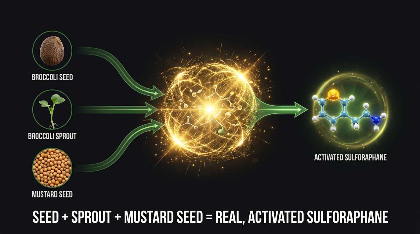 Broccoli seed, broccoli sprout and mustard seed converting into real activated sulforaphane