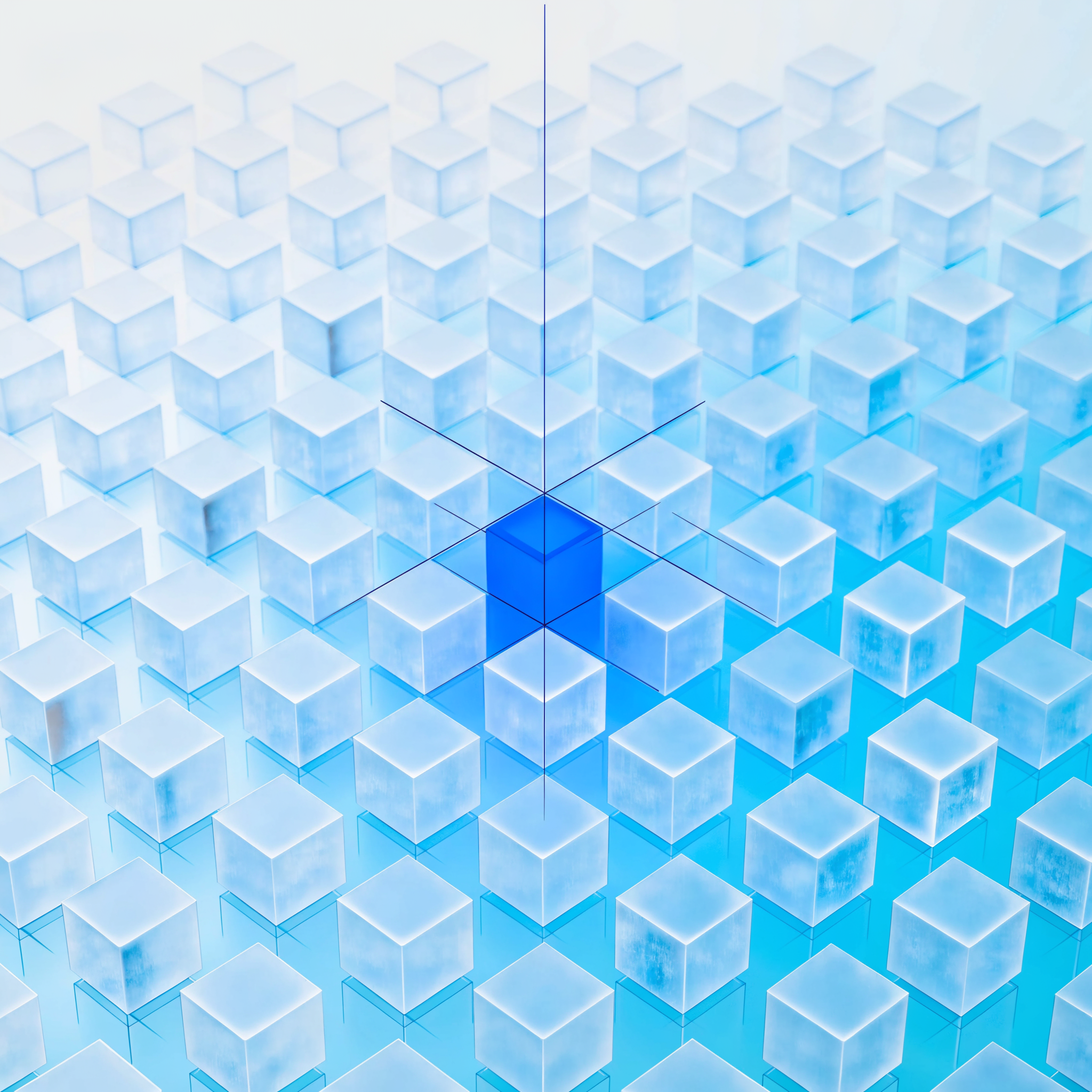 Abstract render: a single constraint located within a field of cubes