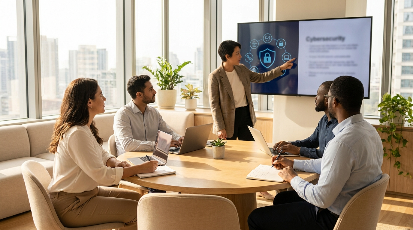 A small business team in a security training session