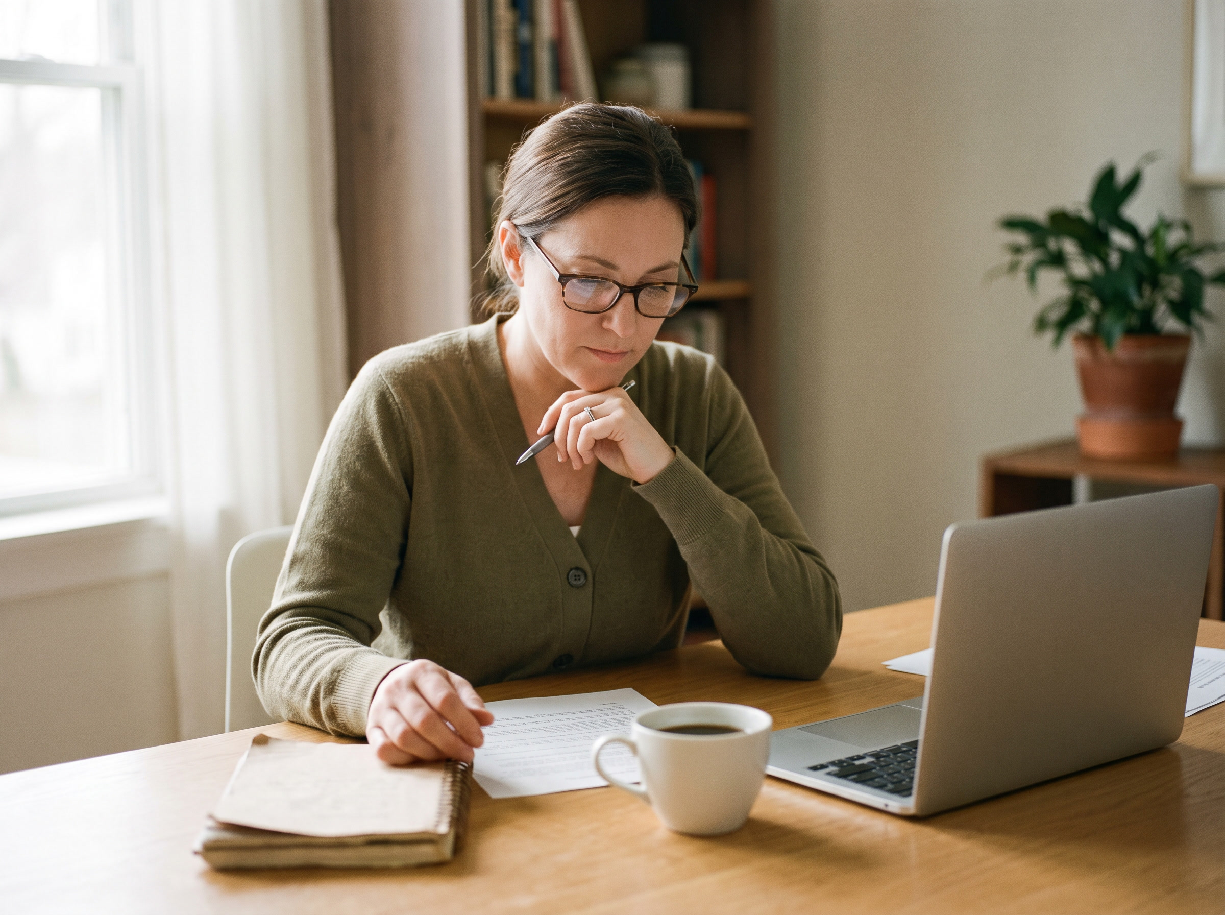 An operator completing a short printed assessment at a sunlit desk