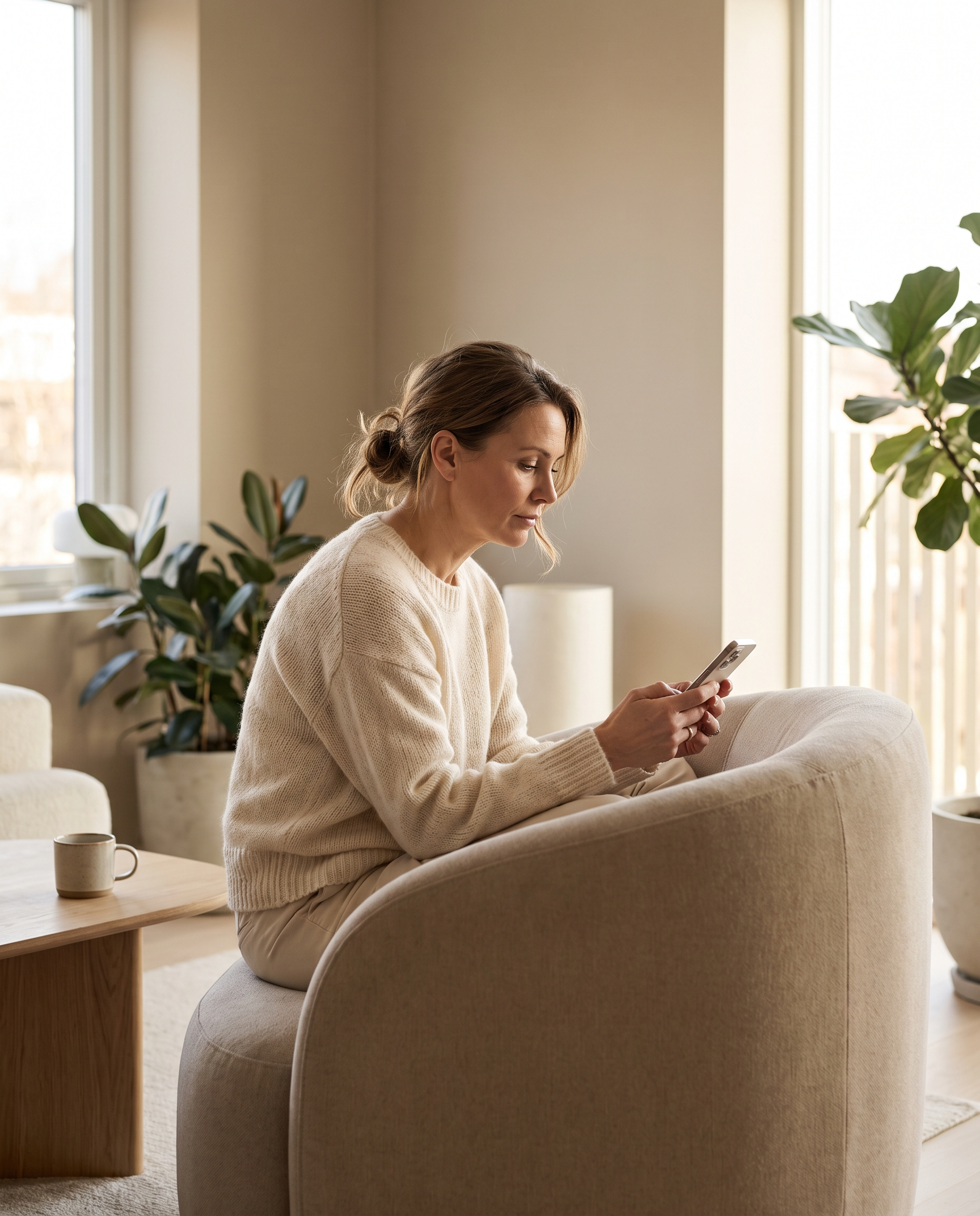 A woman researching a clinic on her phone