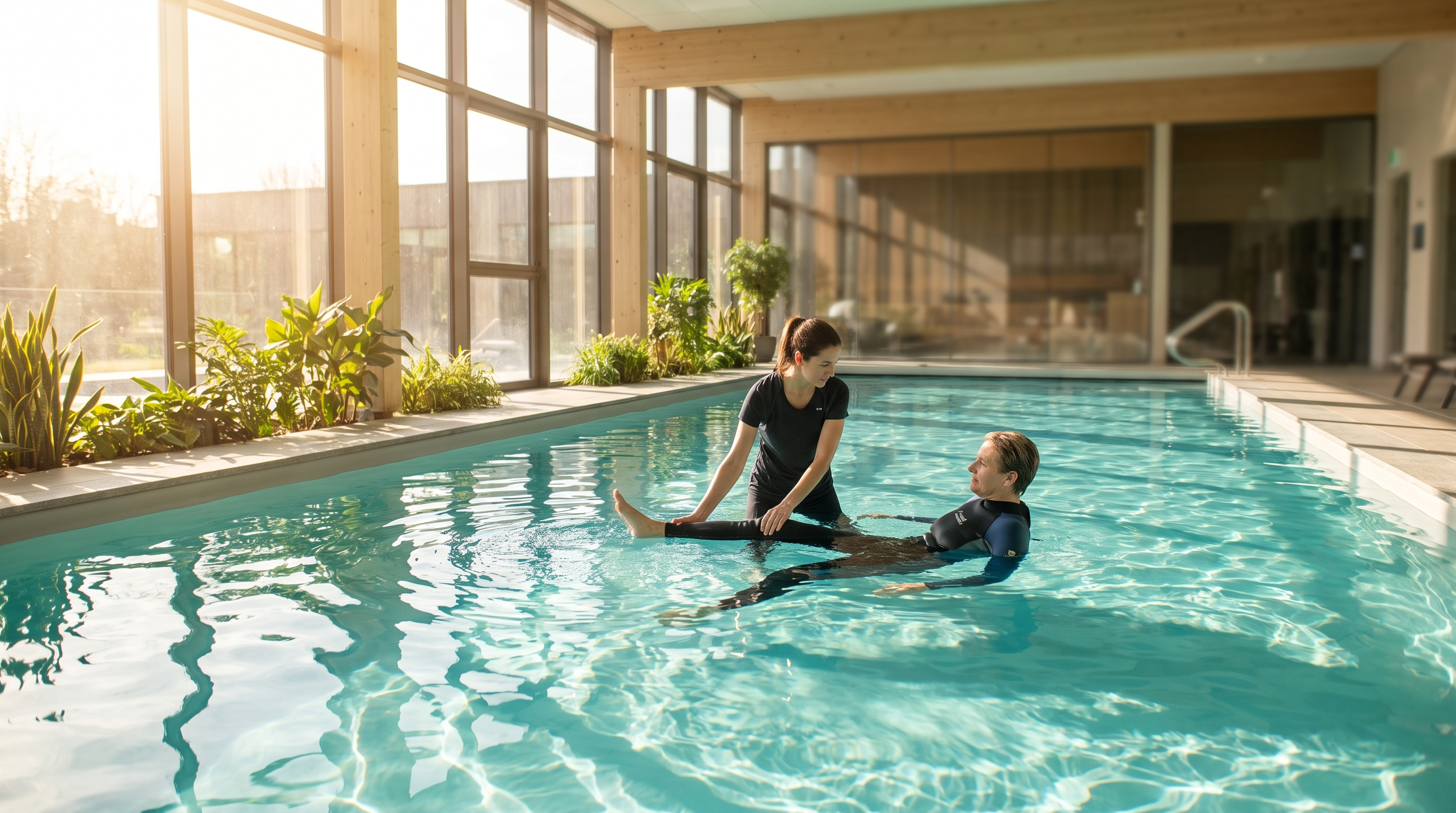 A person rehabilitating an injury in a therapy pool