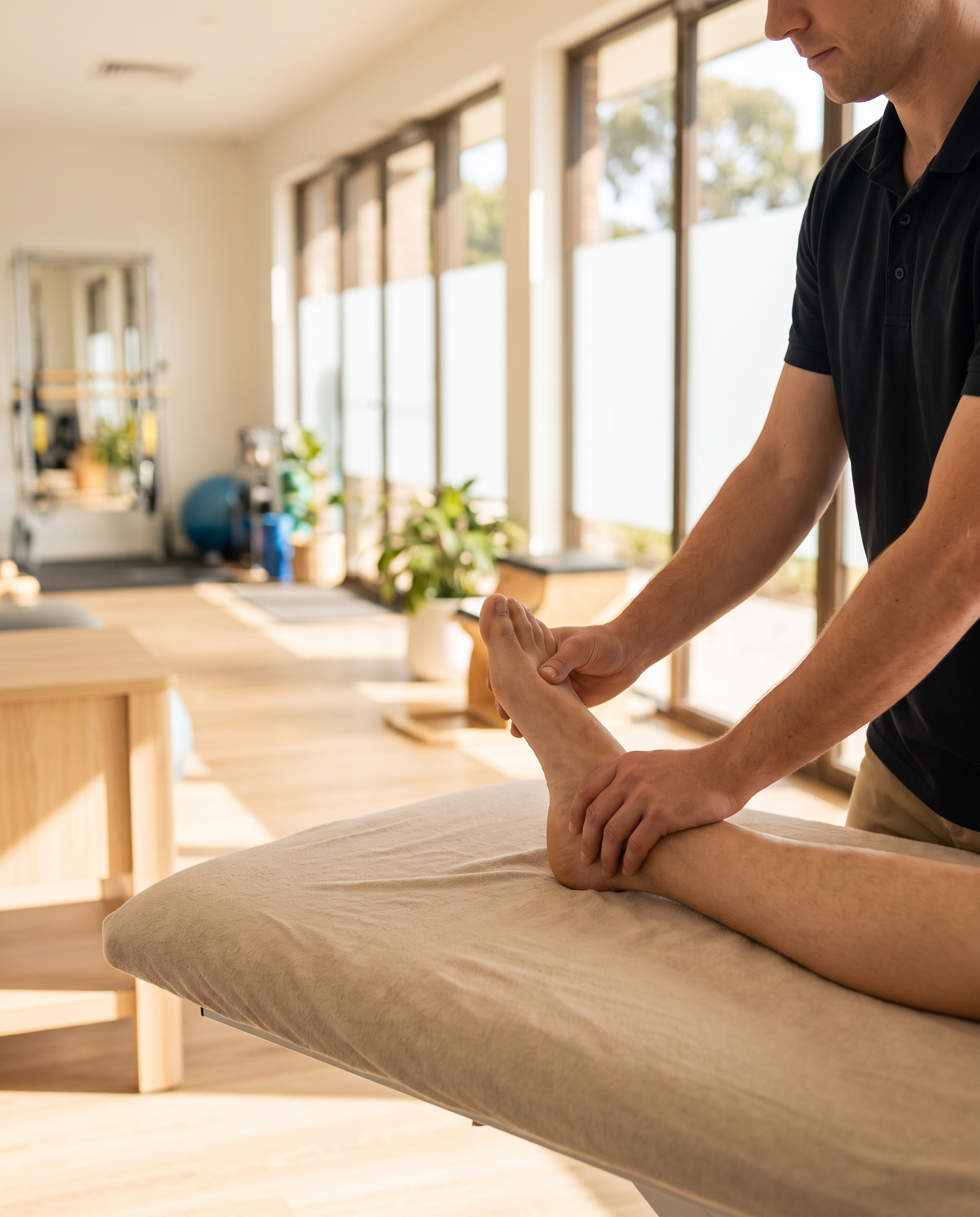 A physiotherapist treating a patient's foot
