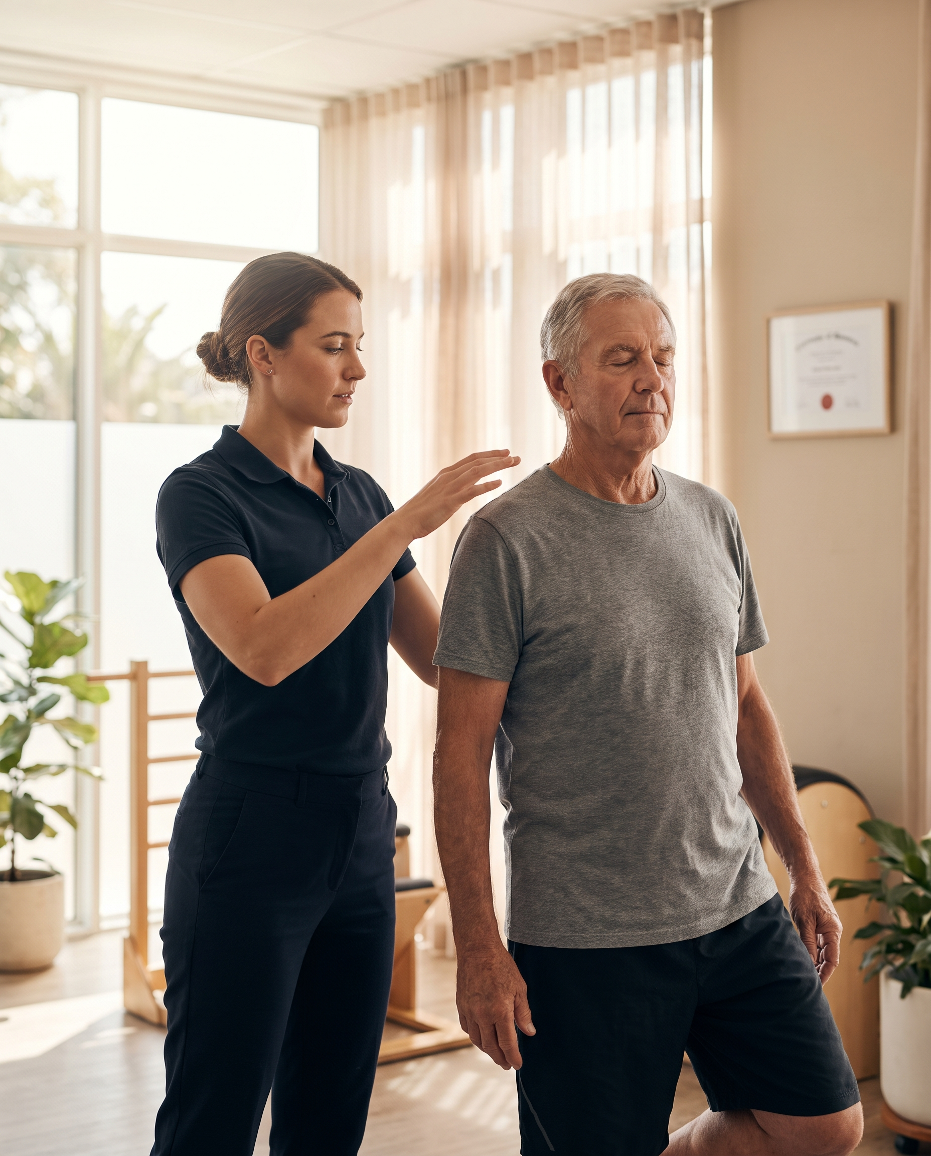 A physiotherapist conducting a neurological assessment